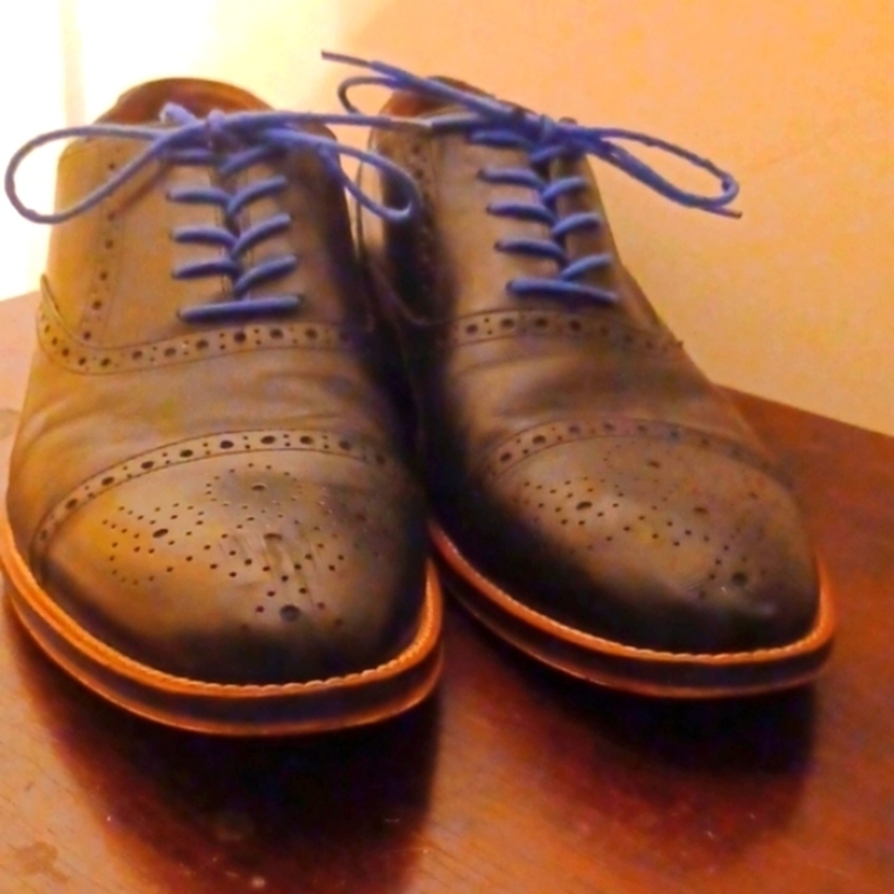 JOHNSTON & MURPHY Dark Blue Leather Wingtip Shoes, 11